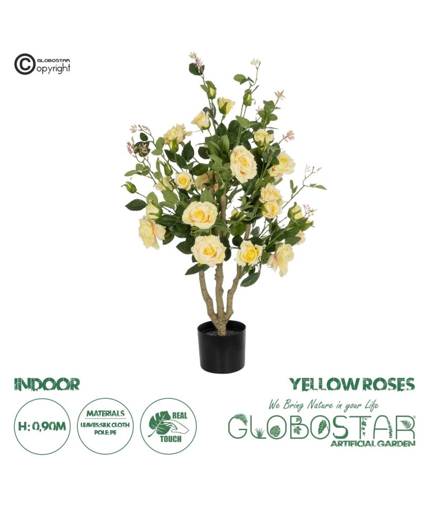 GloboStar® Artificial Garden YELLOW ROSES 21073 Τεχνητό Διακοσμητικό Δέντρο Τριανταφυλλιά Μ50 x Π50 x Υ90cm